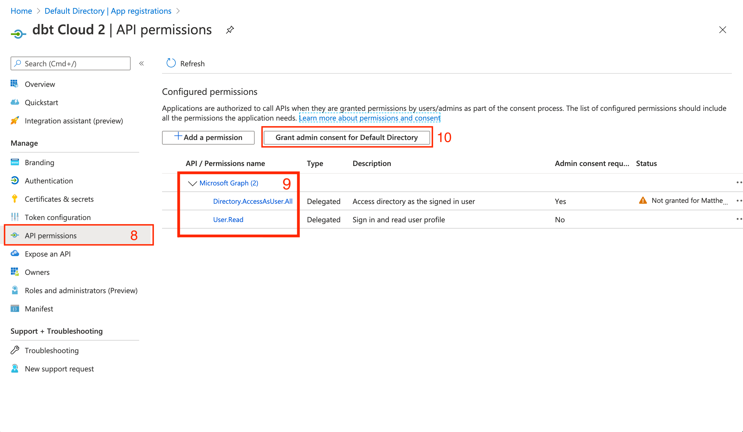 Configuring application permissions
